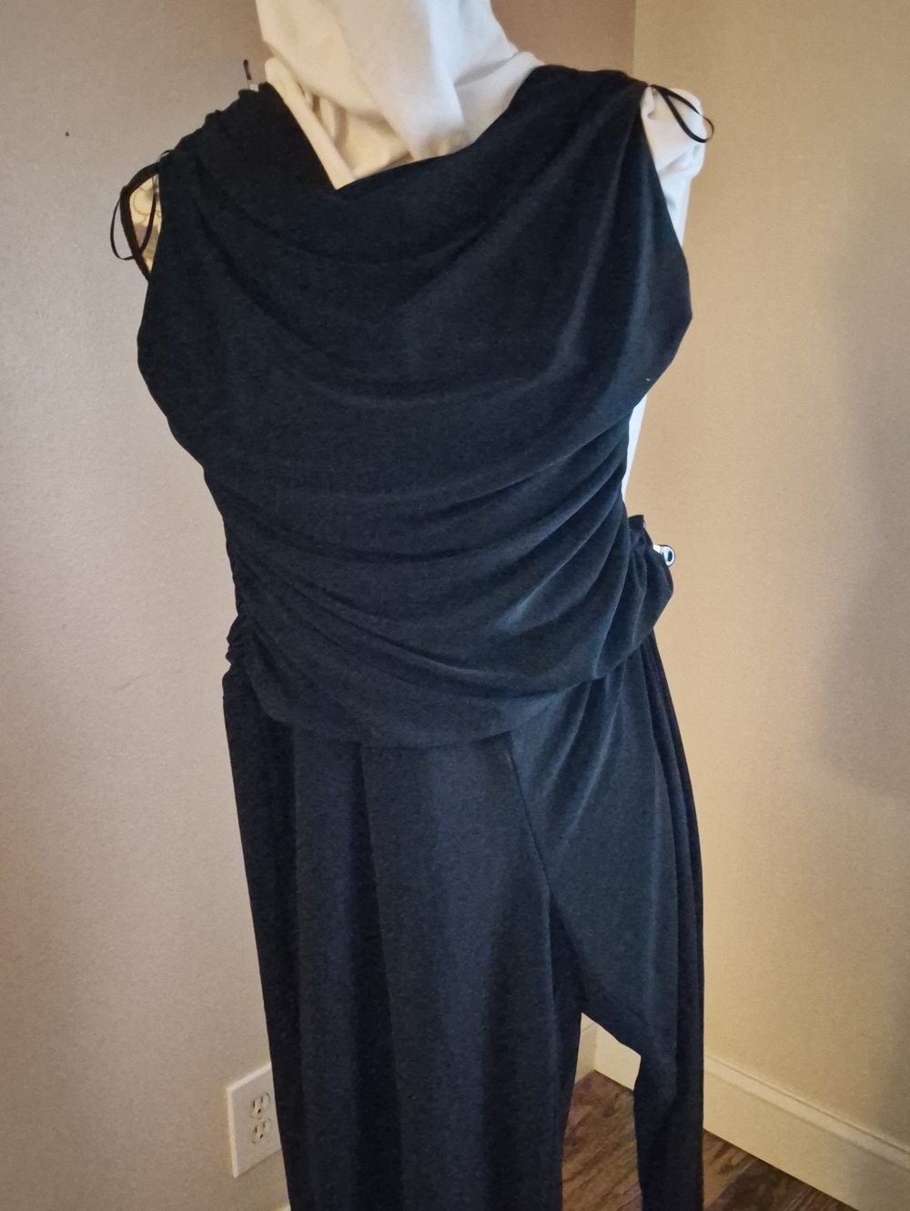 R&M Richards Black Draped Cowl Jumpsuit